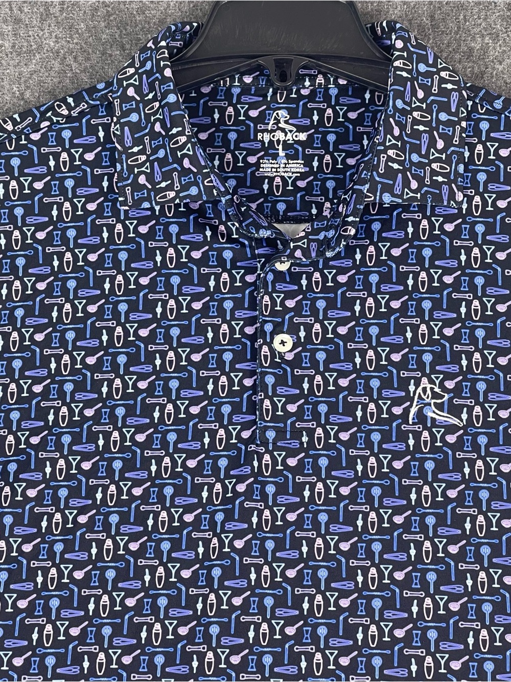 Rhoback Performance Polo The Bartender Men’s L Hendricks Gin Cocktails Stretch